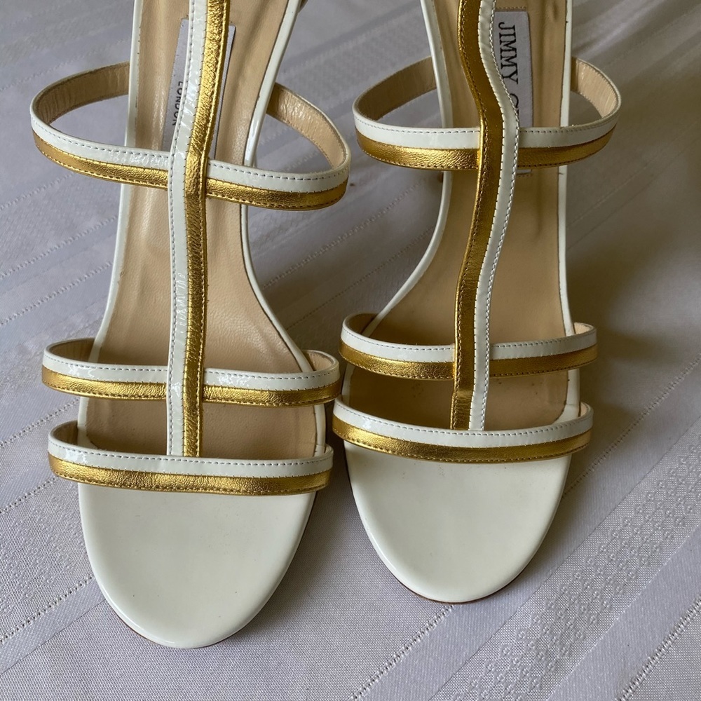 Jimmy Choo White & Gold High Heels - Picture 3 of 11